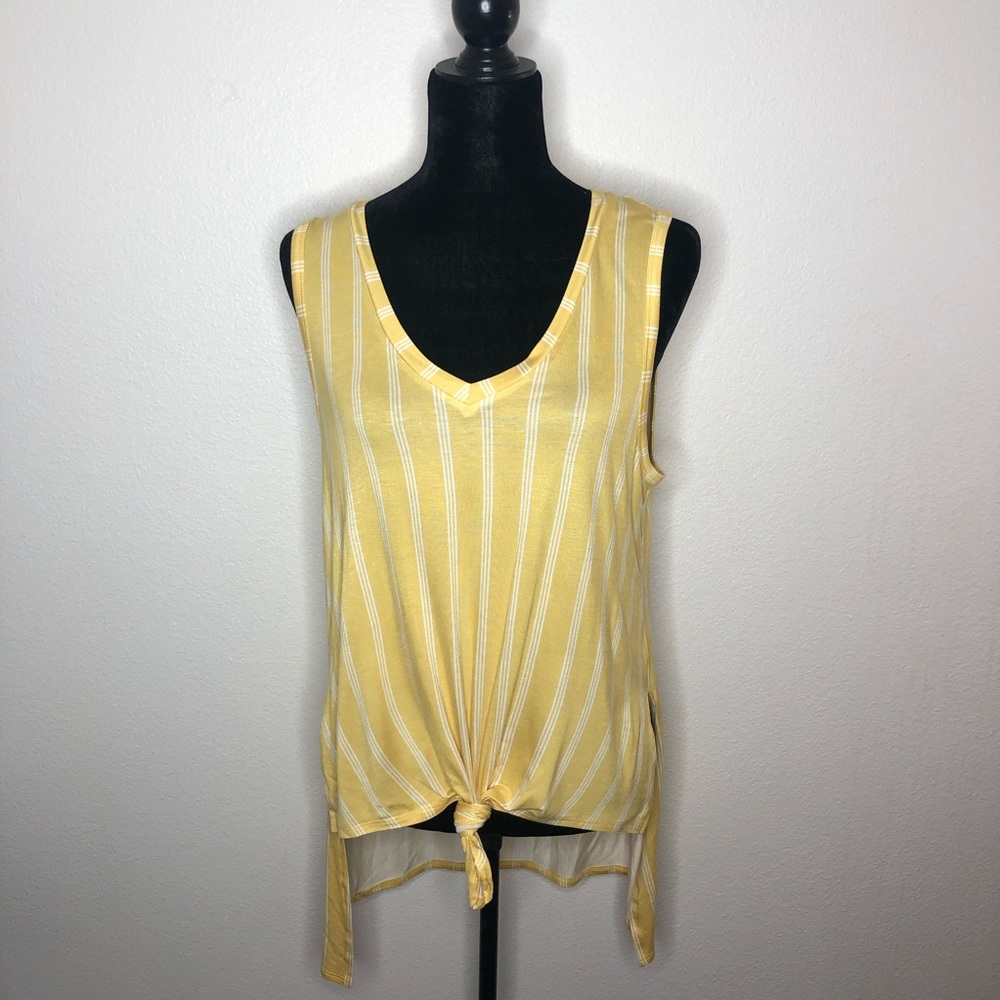 Yellow striped knotted hi low hem sleeveless top
